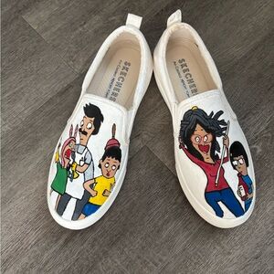 Bobs Burgers slip on Hand Painted oil painting Canvas Sneakers Womens 8.5 Art